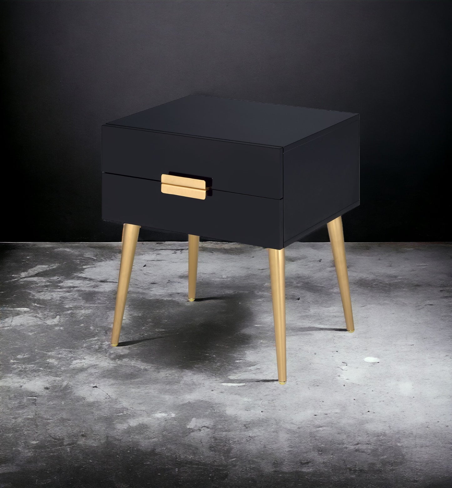 Denvor Black & Gold Finish End Table with 2 Drawers