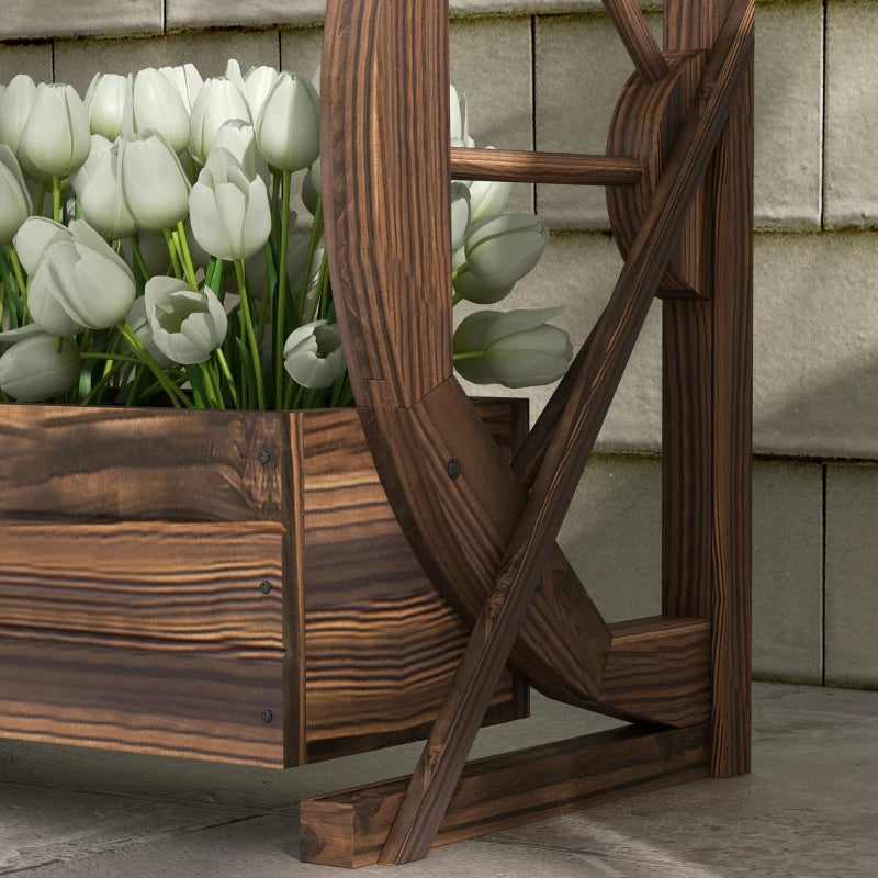 Wooden Wagon Planter Box 2-Tier Raised Garden Bed for Vegetables Flowers Herbs