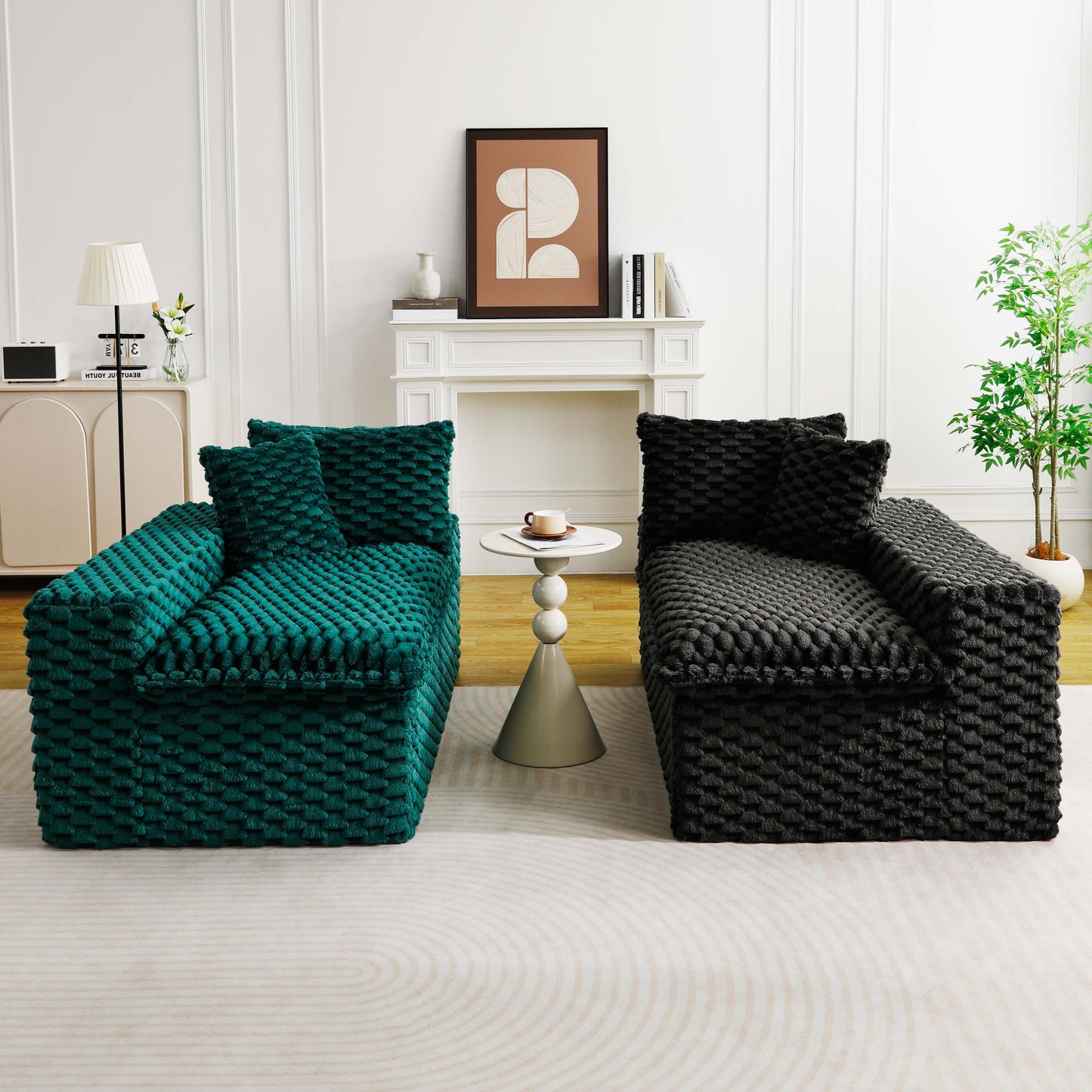 Luxury Color-Block Velvet Multifunctional Sofa - Black & Green