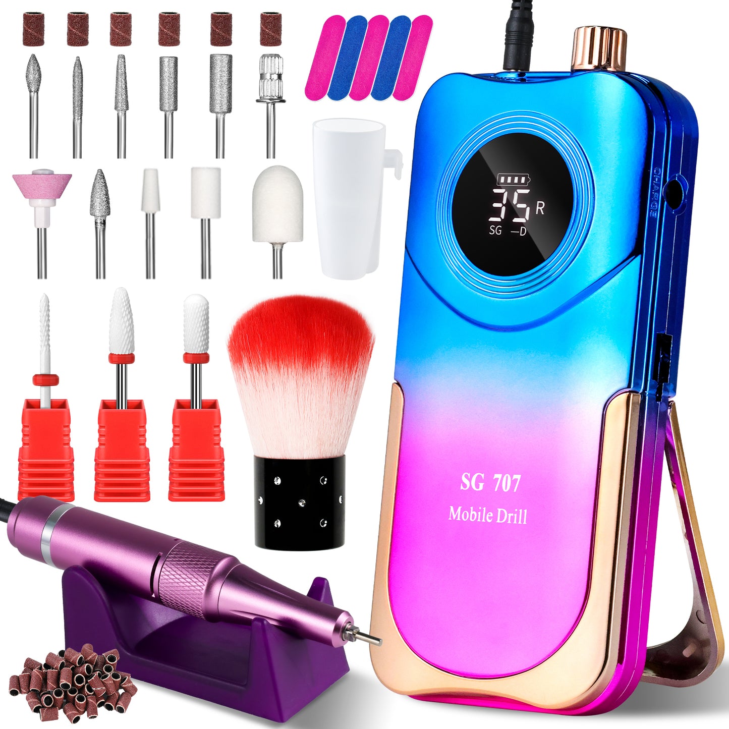 Portable Cordless Electric Nail Drill - 35000 RPM Professional E-File Kit