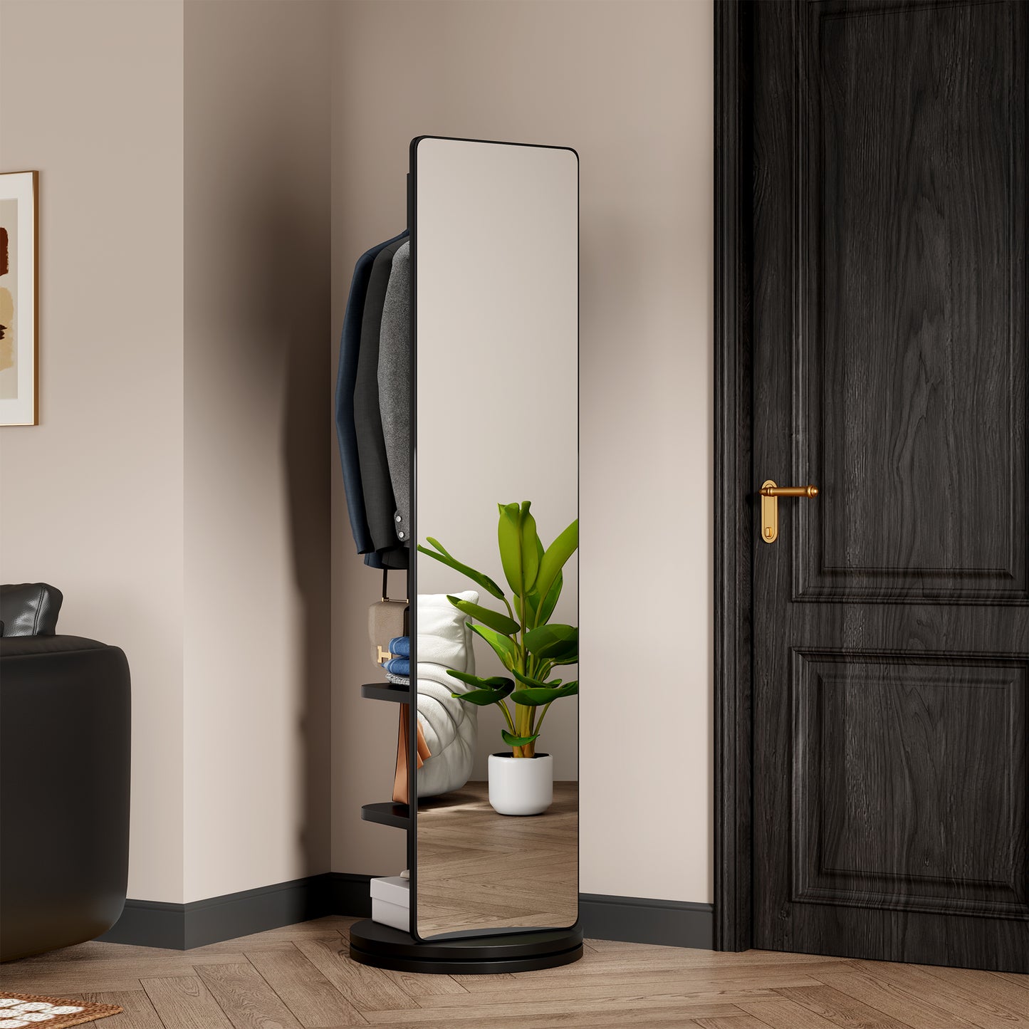 360 Rotating 69x20in Multifunctional Full Length Mirror With Hook
