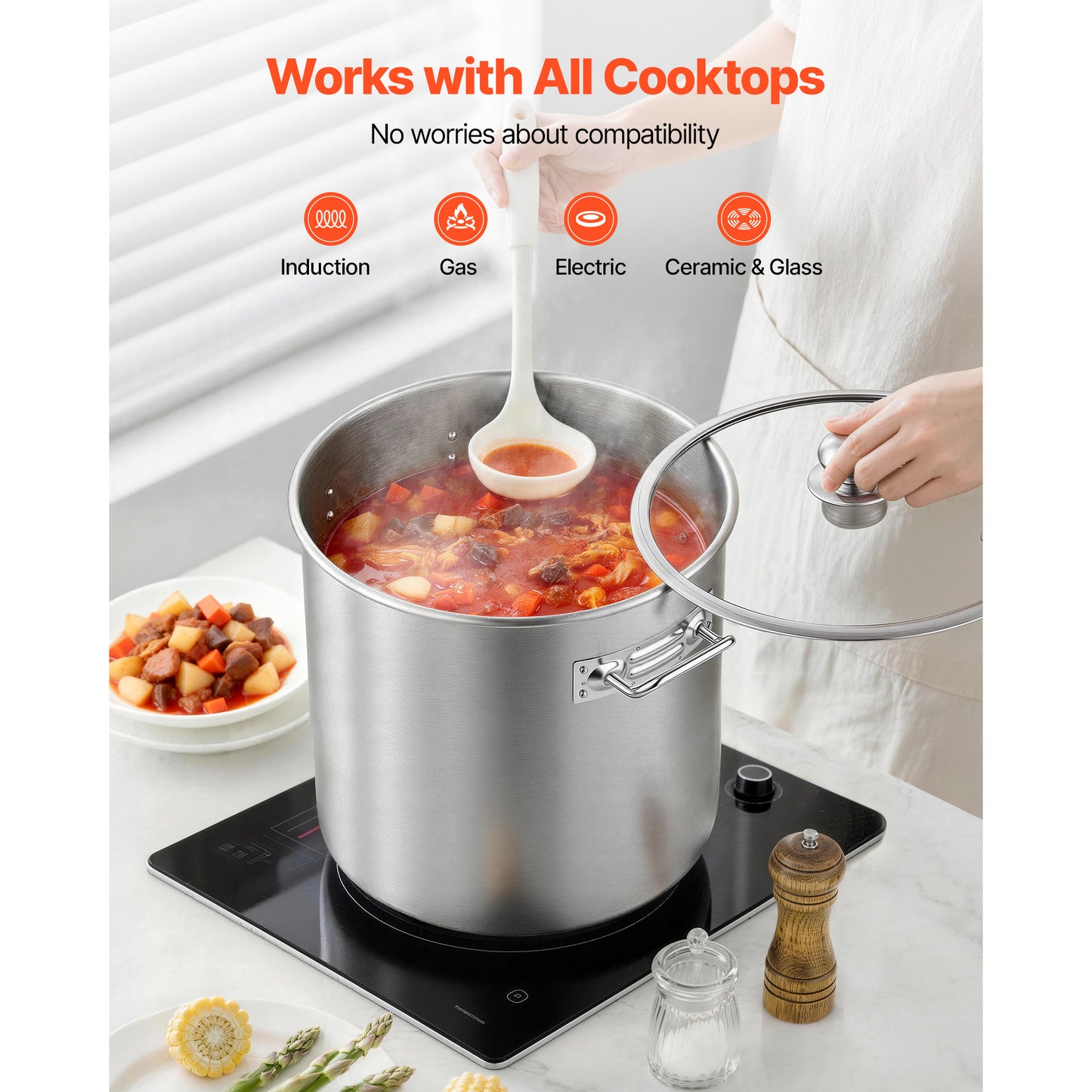 21-Quart Stainless Steel Stock Pot with Glass Lid for Soups, Stews & Pasta