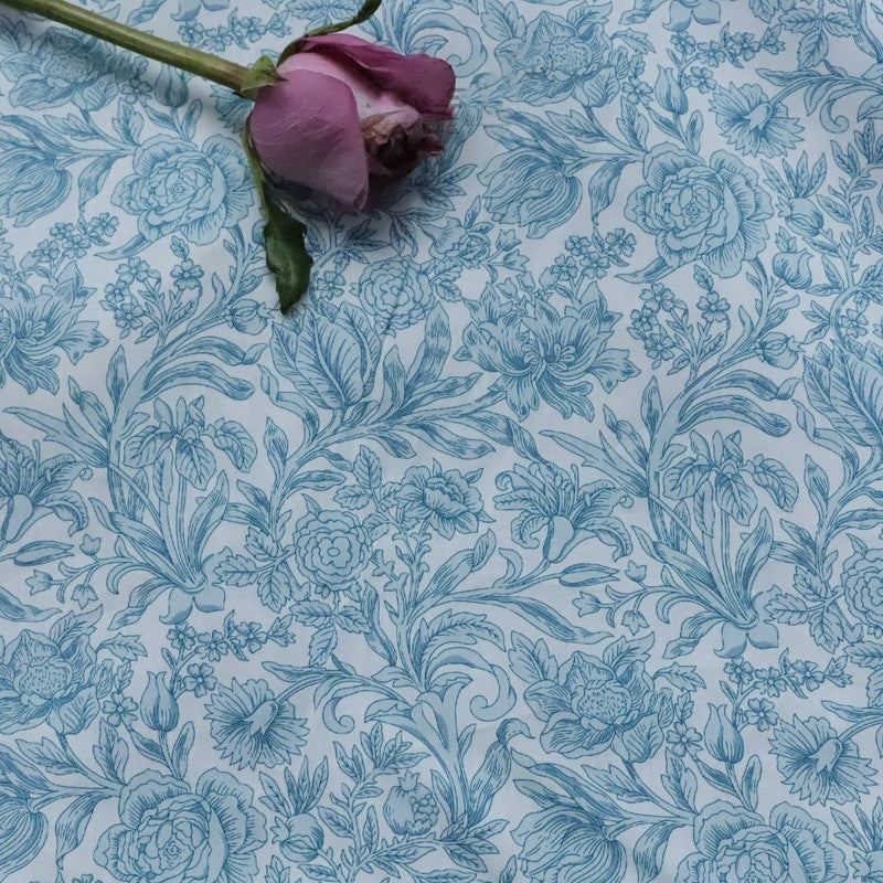 Cotton Floral Fabric for Dressmaking - Blue and White Liberty Style 1m