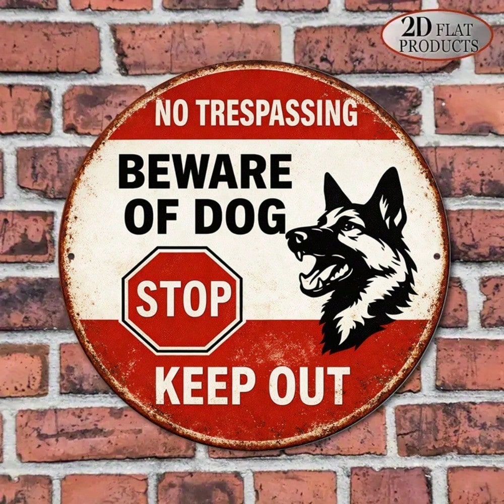 8x8 Inch Vintage Beware of Dog No Trespassing Tin Sign