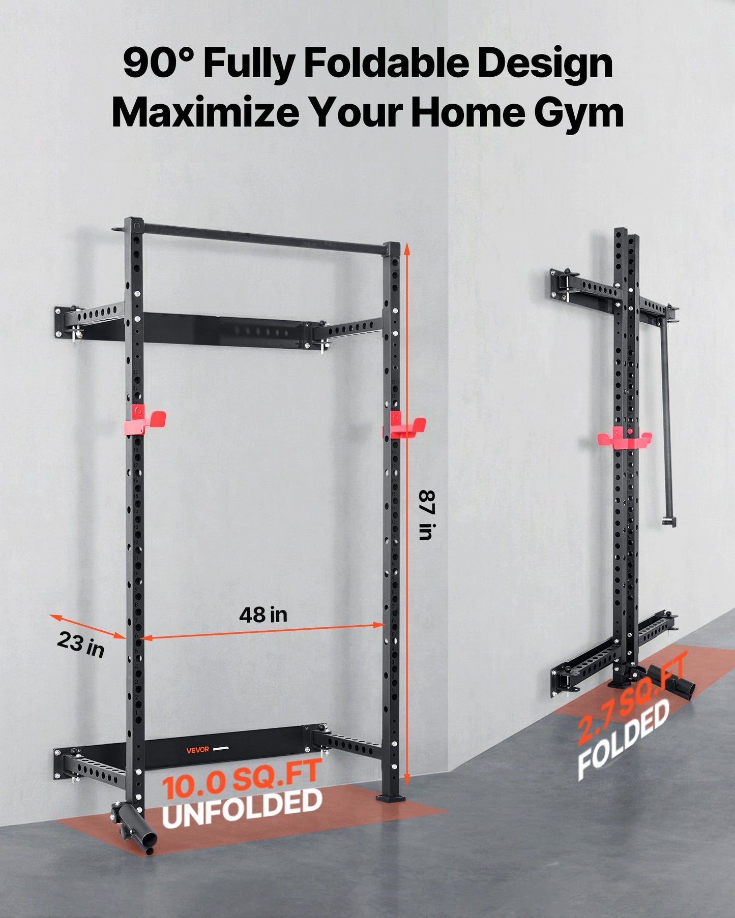 Wall-Mounted Power Rack with Landmine Holder for Home Gym - 1000LBS Capacity