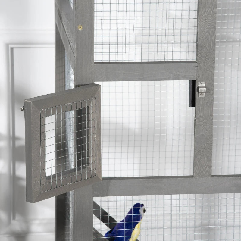 Outdoor Wooden Bird Cage for Parrots and Small Birds with Pull-Out Tray - Grey & Green
