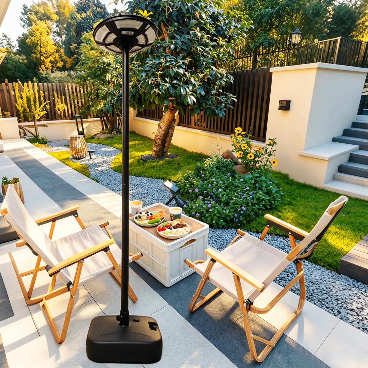 Solar LED Street Lamp with Pole - Matt Black Outdoor Light