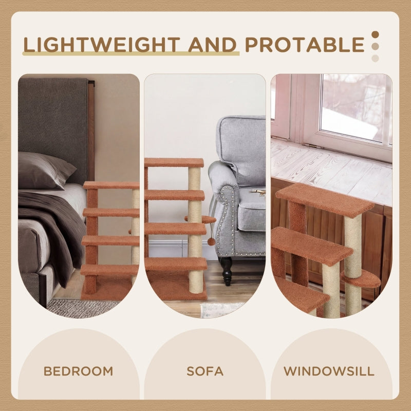 Cat Steps with Scratching Posts for High Beds and Sofas - Brown, 3-Step Cat Tree