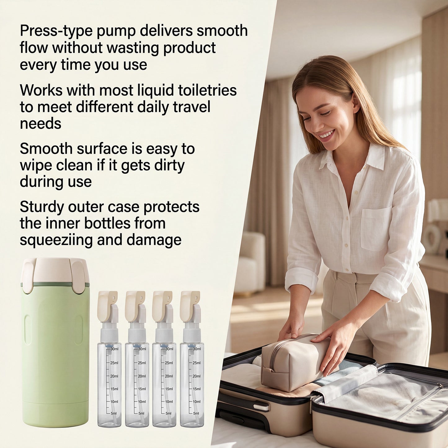 Four In One Refillable Travel Bottle Set Green for Personal Care & Storage