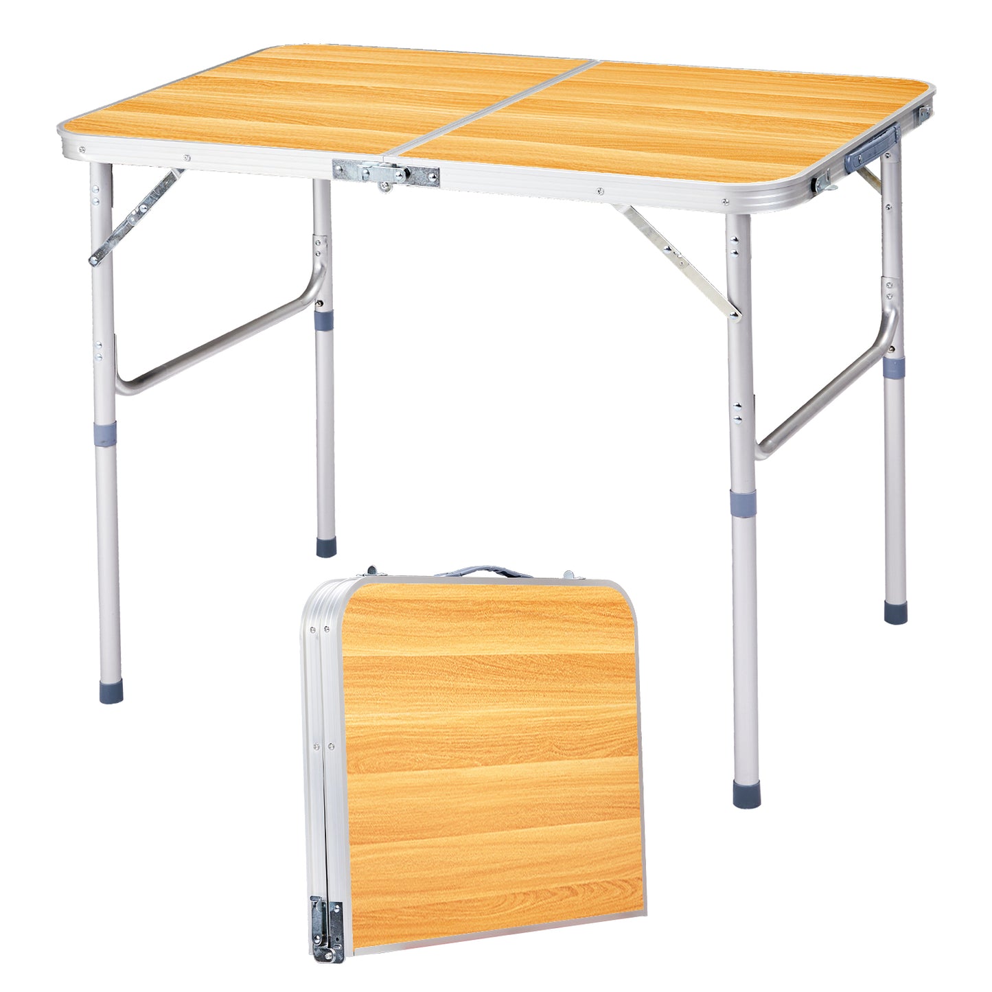 3ft Aluminum Alloy Folding Table - Wood Grain Outdoor Use