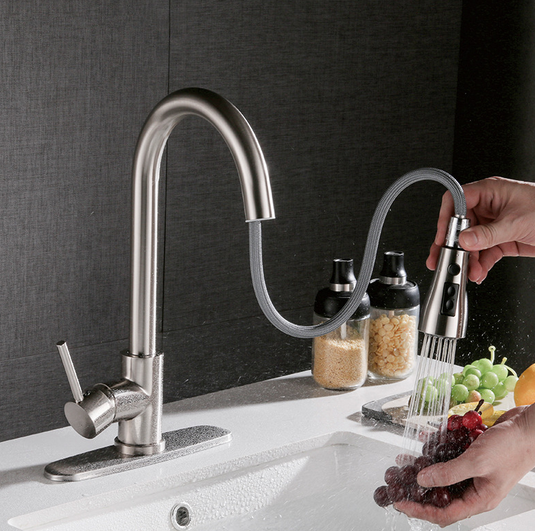 Pull-Out Kitchen Sink Faucet - Brushed Copper, Hot & Cold