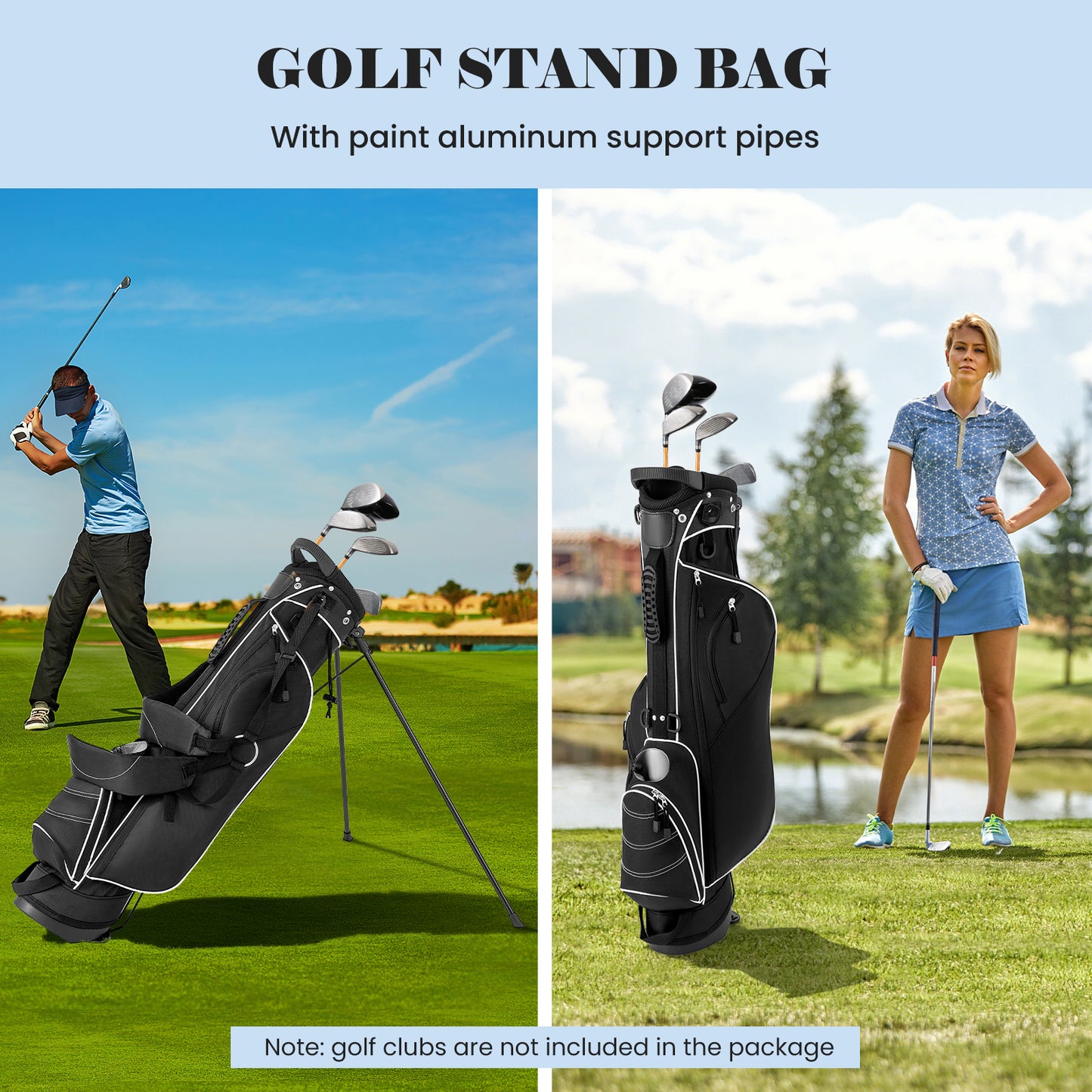 Golf Stand Cart Bag with 4-Way Top Divider - Black