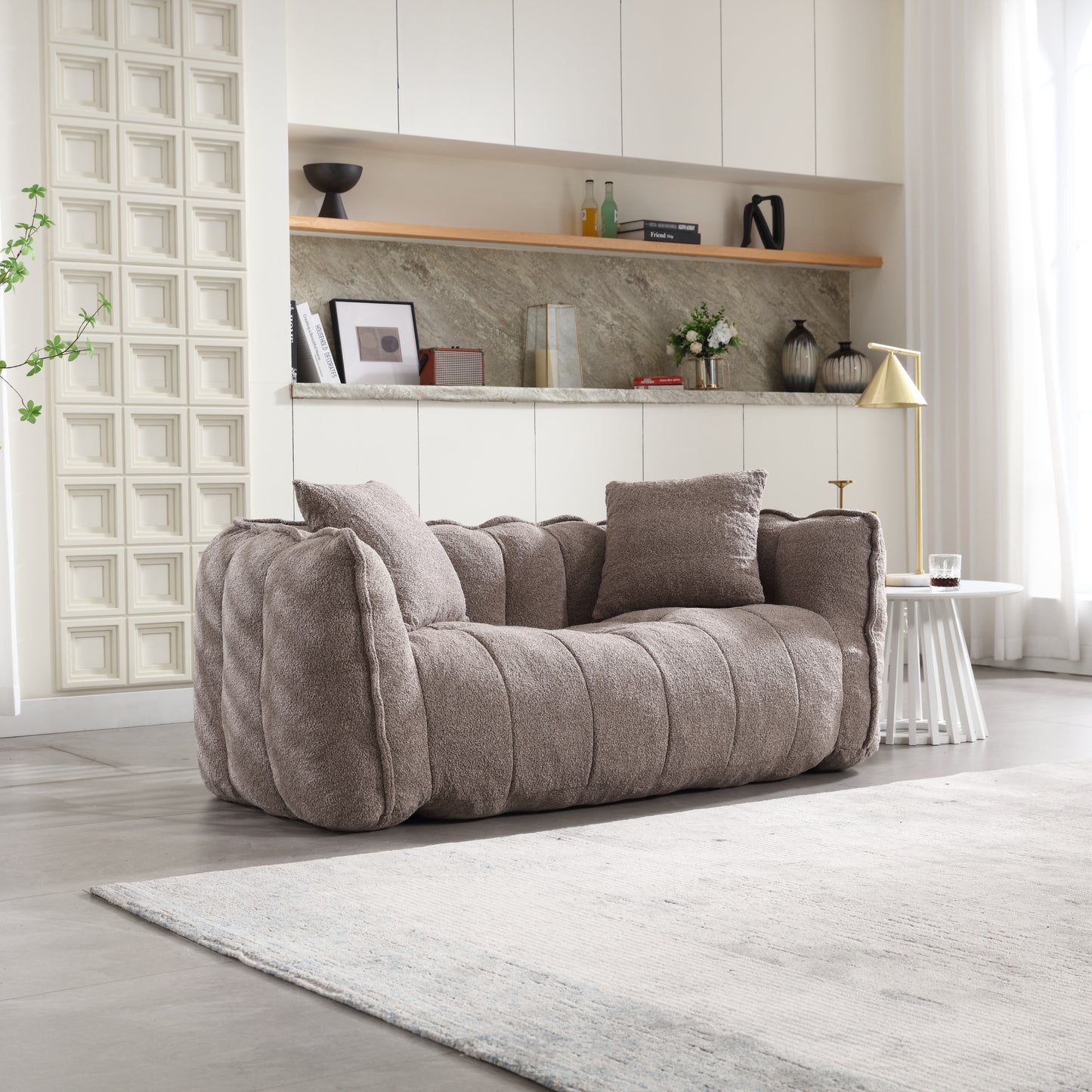 Comfortable Brown Beanbag Chair for Two - Chenille Foam Sofa