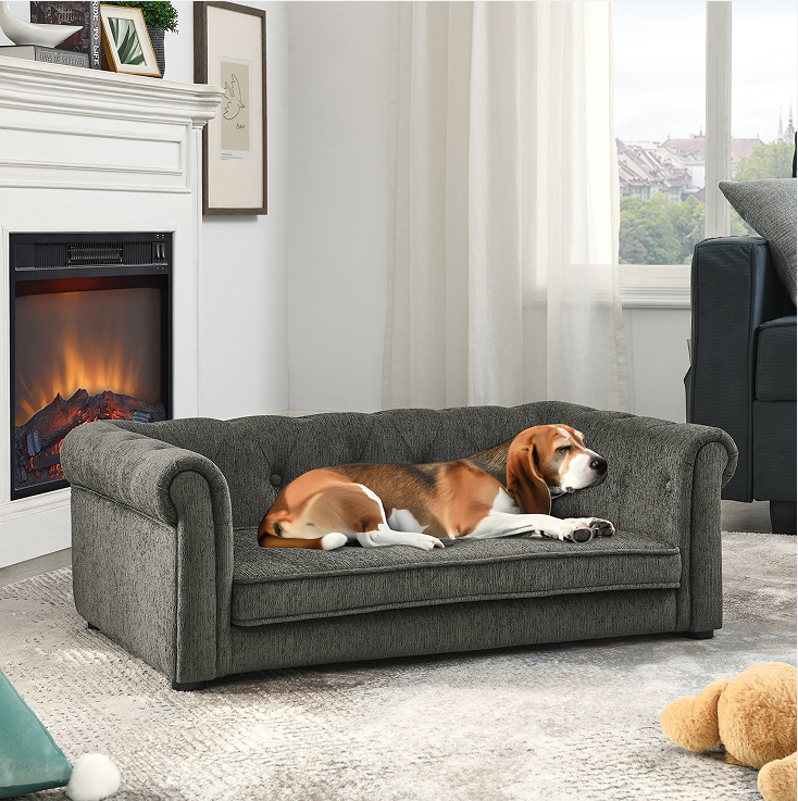 Elevated Large Dog Bed - Modern Rectangular Pet Sofa in Dark Grey