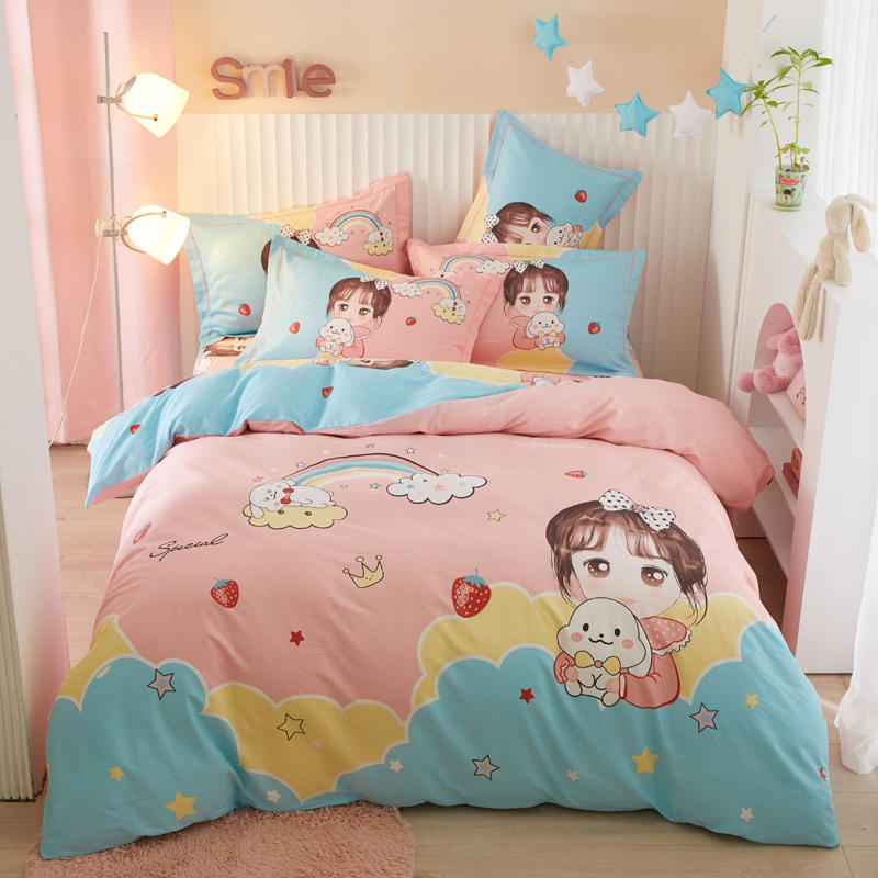 Kids Cotton Cartoon Bedding Set - Boys Girls Bed Linen & Pillowcases