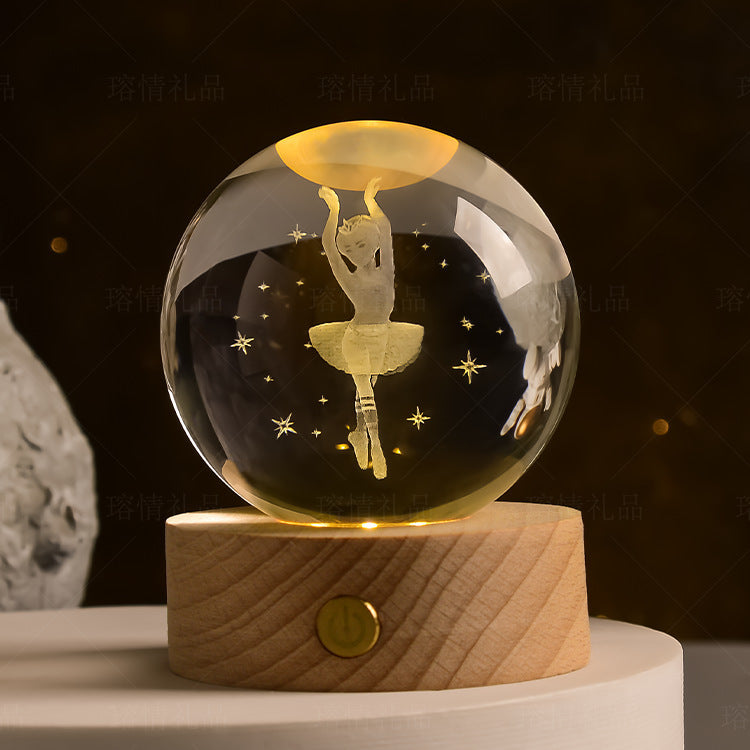Starry Sky Crystal Ball Night Light Solar System Ornament 8cm Warm Light