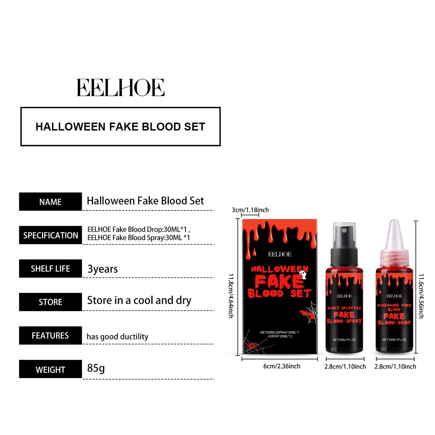Halloween Fake Blood Makeup Set - Realistic Spray & Drop Effects
