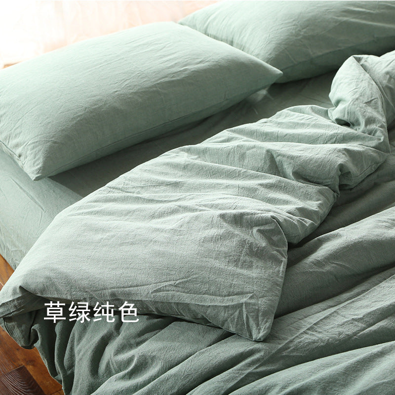 Solid Color Cotton Bed Sheet Set - Four-Piece Dormitory Bedding