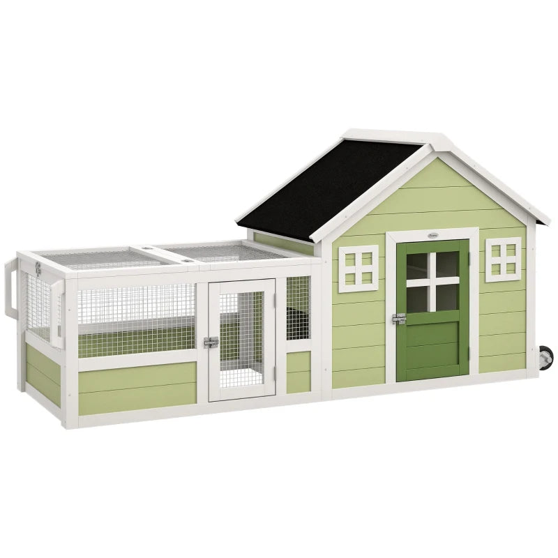 64 Inch Outdoor Rabbit Hutch with Asphalt Roof & Wheels, Multi-Color