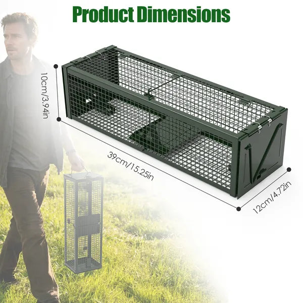 Humane Live Rat Trap - 2-Door Galvanized Iron Cage - Reusable