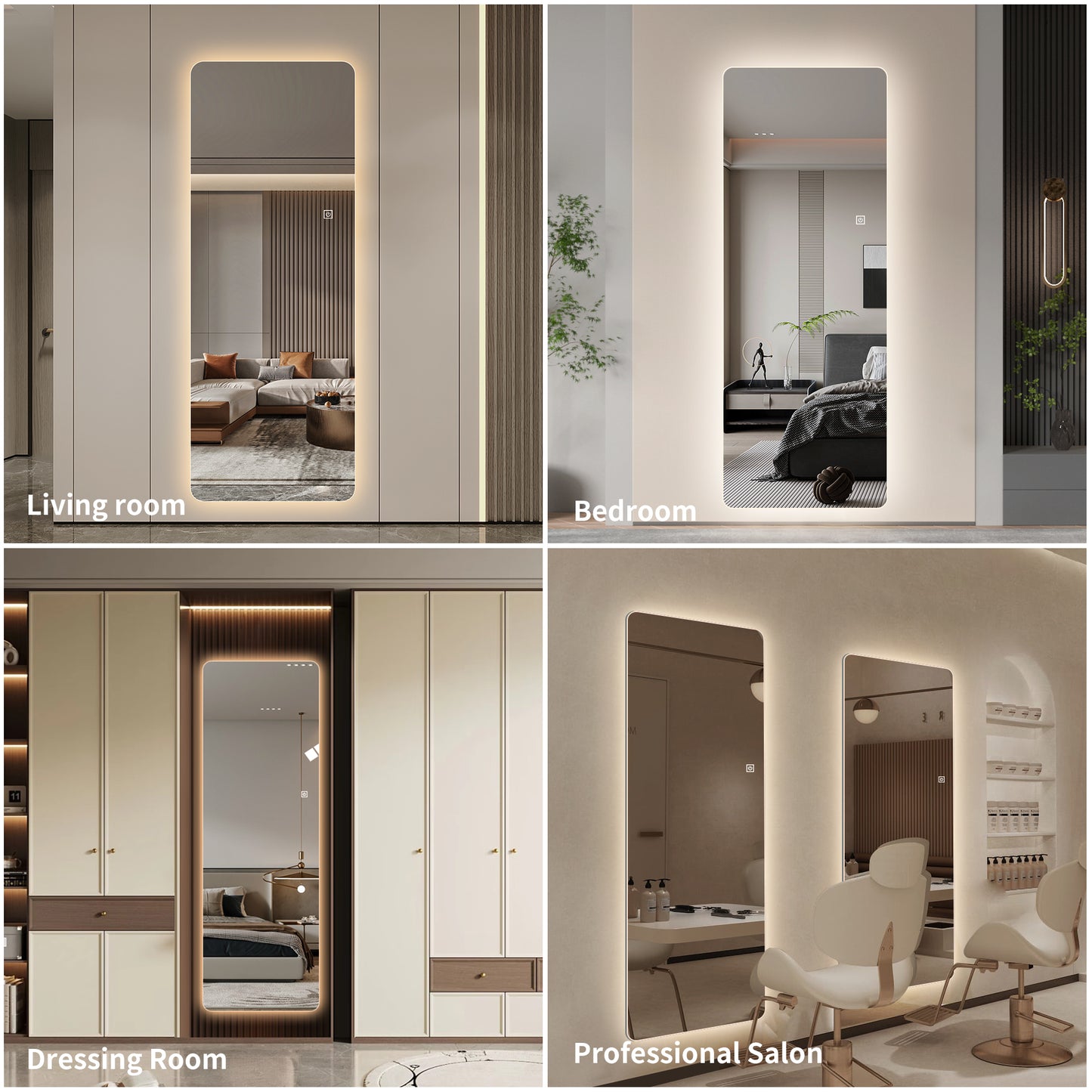 Wall-Mounted LED Full Length Mirror - 63" x 24" Silver Backlit