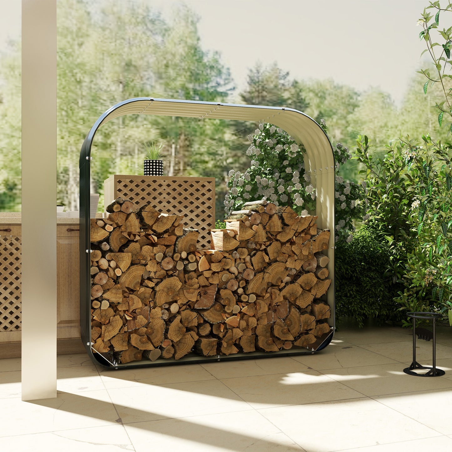 Galvanized Steel Firewood Storage Rack with Rubberized Edges - Weather Resistant Garden Tool