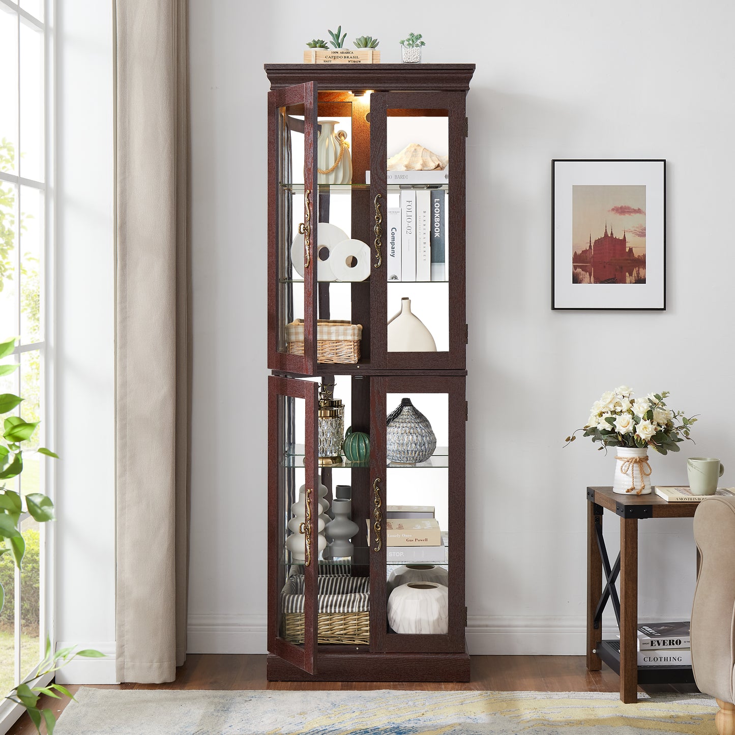 Lighted Glass Curio Display Cabinet,Display Cabinet,Glass Storage