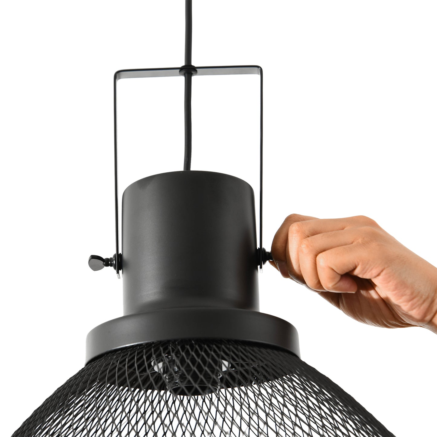 Industrial Pendant Light Fixture with Adjustable Chain - Black Steel