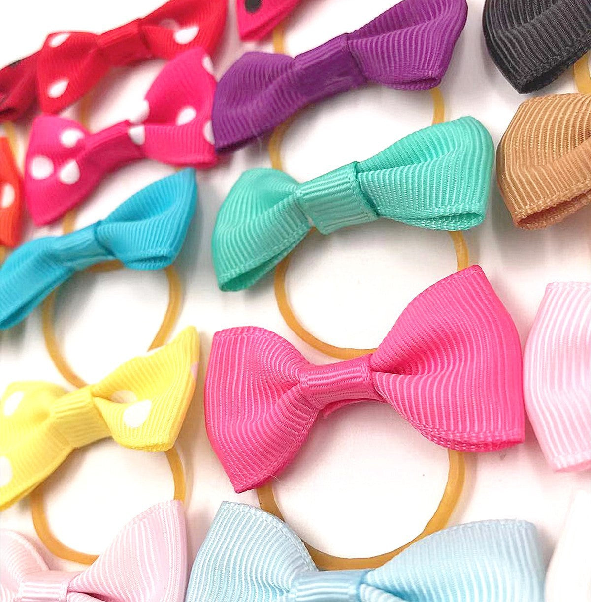 Dog Hair Bows with Rubber Bands - 20 Colors