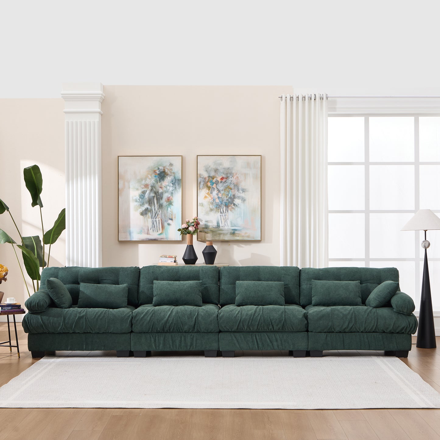 Modular Sectional Sofa - Cloud Couch with 6 Pillows, Green