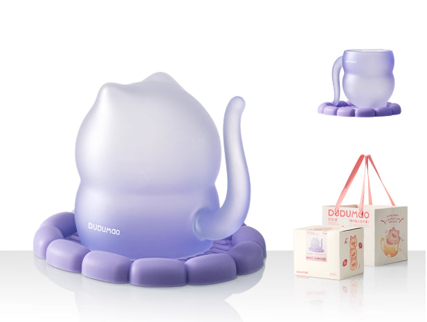 Heat-Resistant Glass Water Cup with Pet-Shaped Grape Purple Design - Gift-Ready