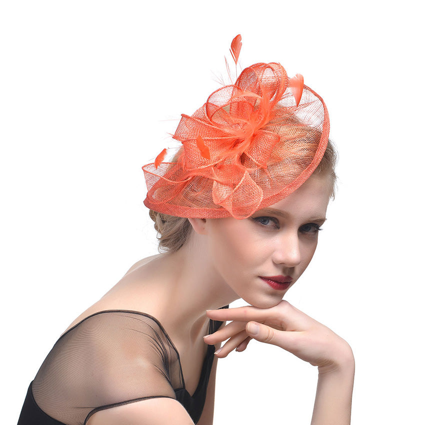 Bridal Feather Hairpin with Hemp Yarn Net and Flower Design – Wedding Hair Accessory