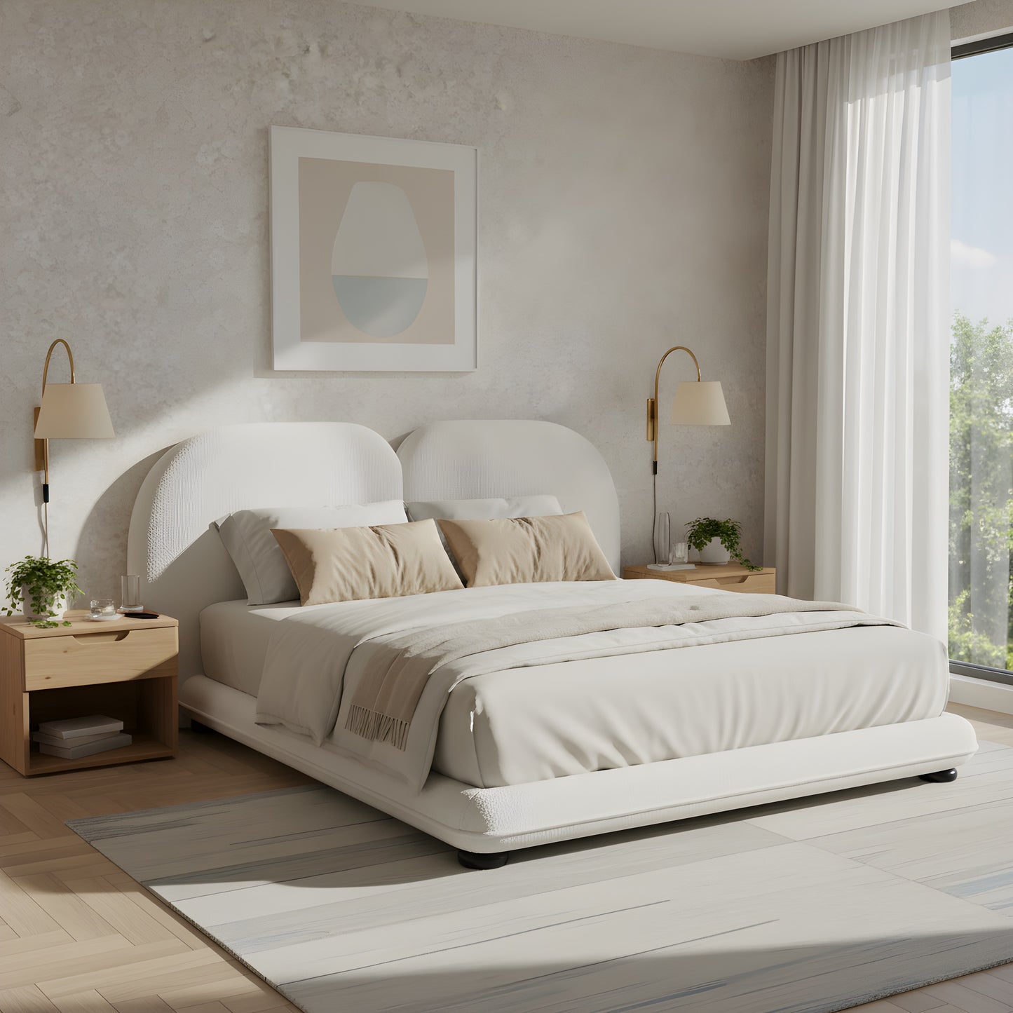 King Size Extra Thick Upholstered Platform Bed Frame - White