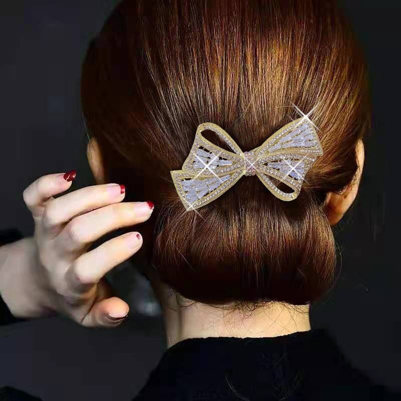 Bow Hair Clip, Alloy Hairpin with Amethyst Crystals
