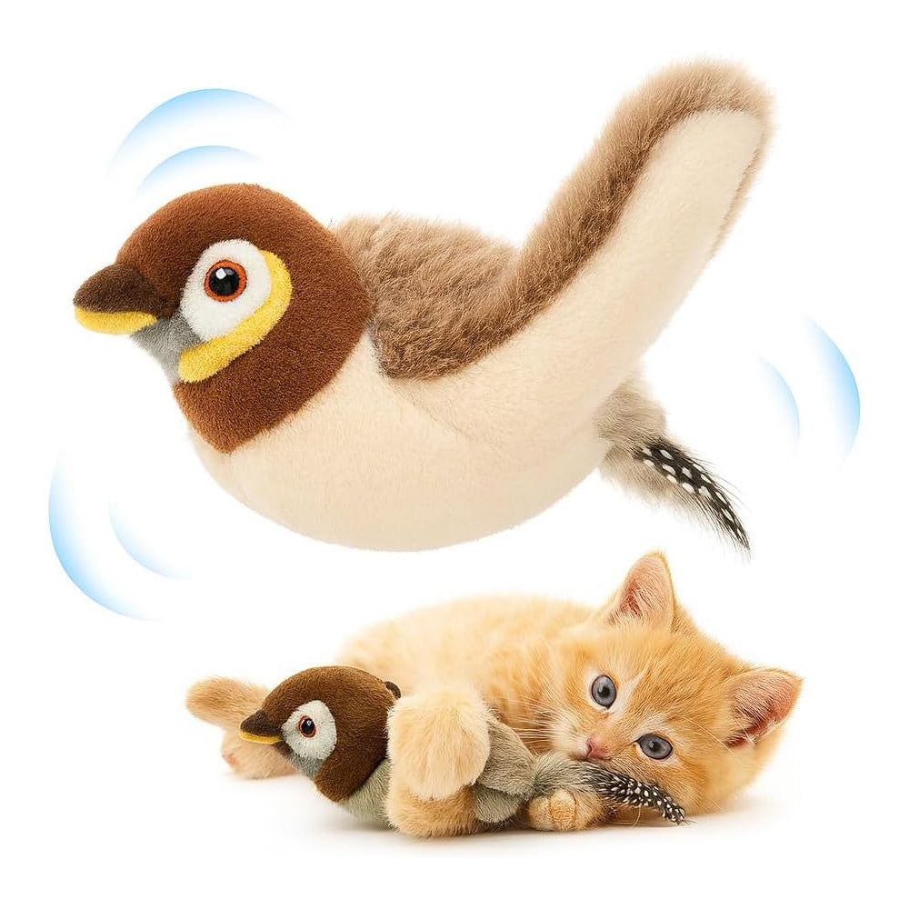 USB Rechargeable Flapping Bird Cat Toy with Chirping & Motion Sensor - Interactive Plush Plaything