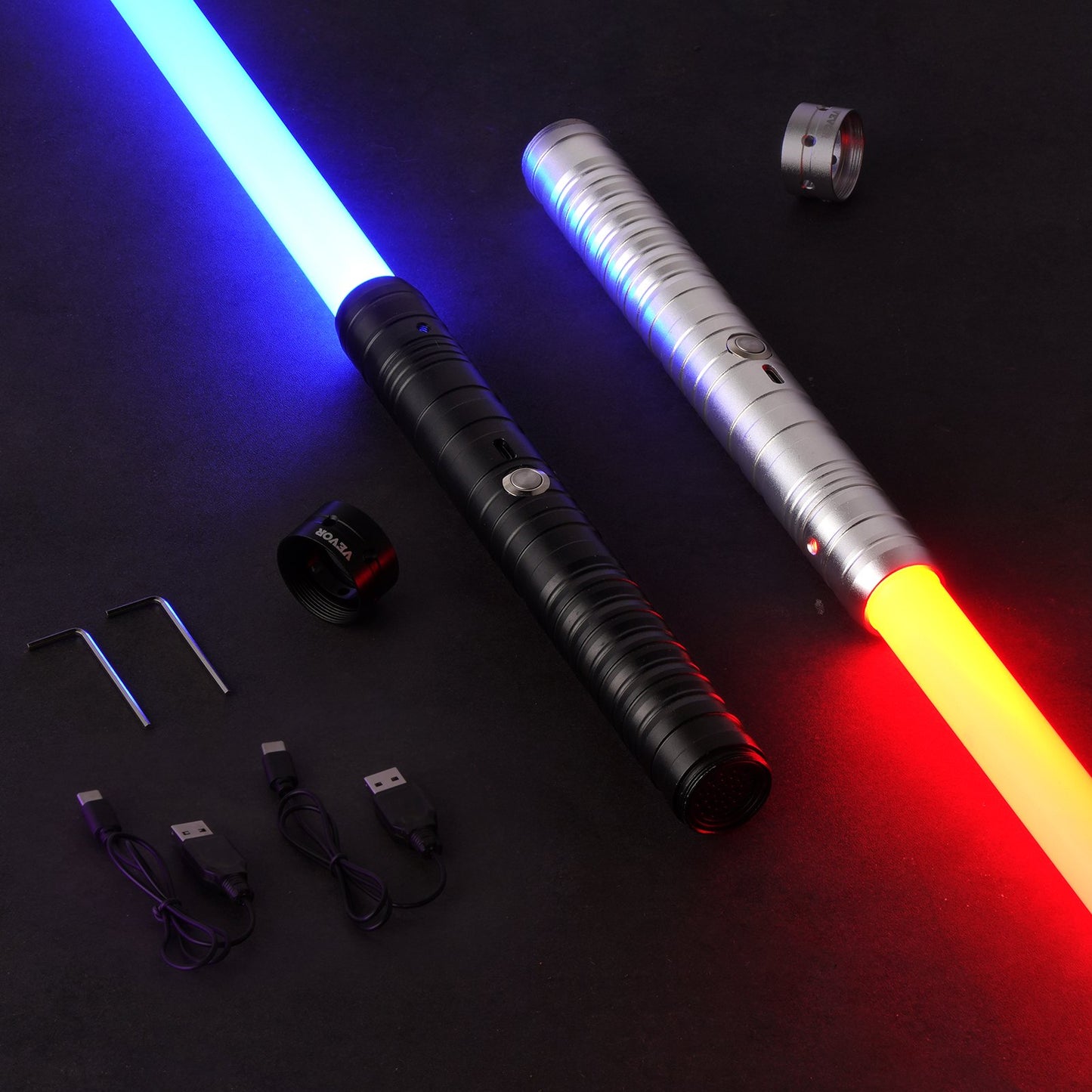2 Pack Rechargeable LED Light Swords with RGB Colors for Kids & Parties