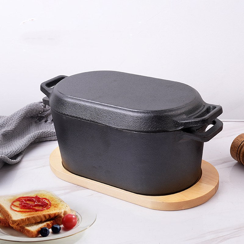 Cast Iron Bread Mold Baking Pan with Wooden Tray 26x16cm - Uncoated
