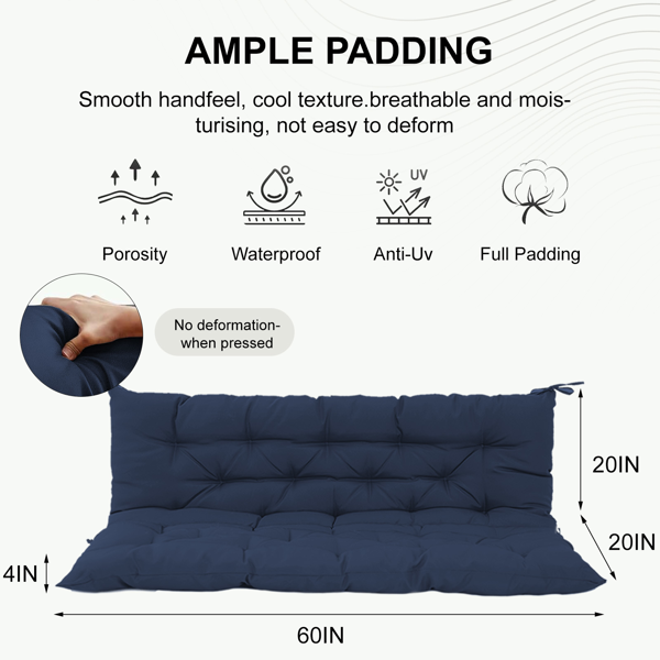60-Inch Waterproof Outdoor Swing Cushion with Backrest and Ties - Blue