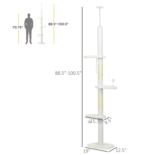 Adjustable Floor-to-Ceiling Cat Tree with Scratching Posts and Cloud Platforms