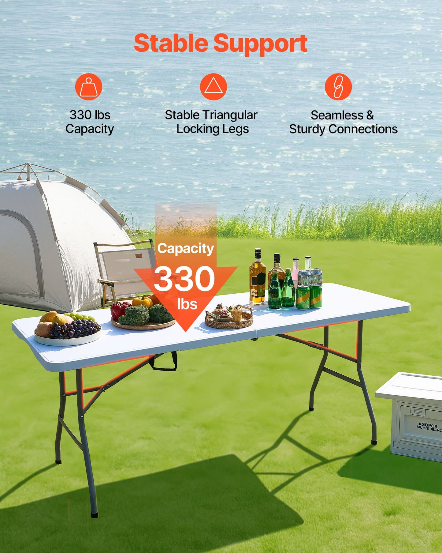 6 Ft Portable Folding Picnic Table - Indoor Outdoor Utility Table with Handle