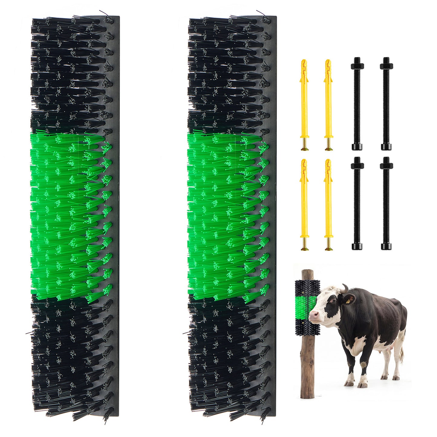Livestock Scratching Brush Set - 2 Pieces, 16.9 x 7.5 Inches for Cattle, Sheep, Horses, Pig, Green & Blue