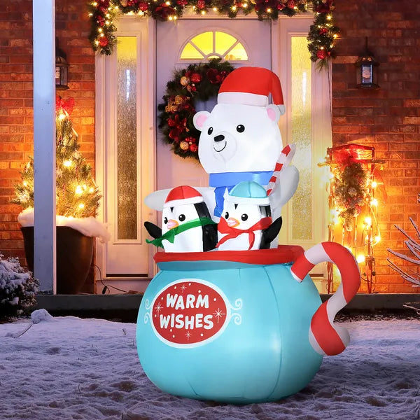 Inflatable Christmas Decoration - Polar Bear & Penguin in Cup