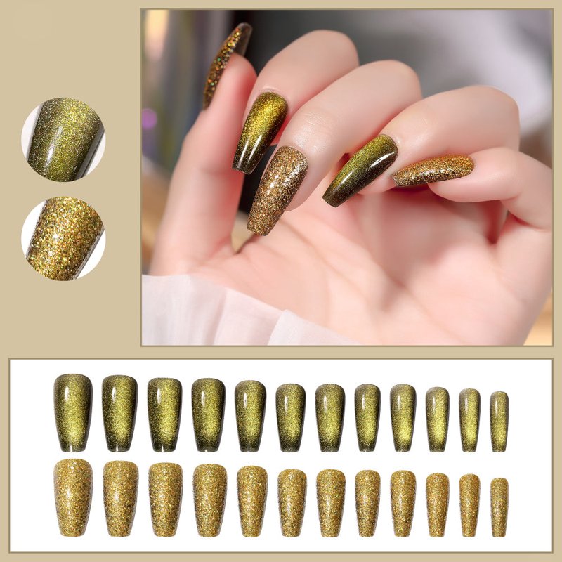 Fake Nail Patches Golden Earth - 24 Pieces with Gel