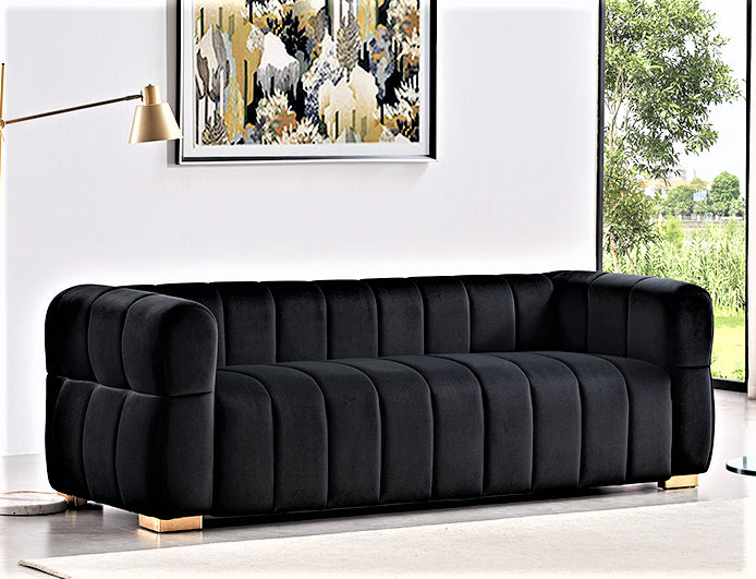 Velvet Sofa With Tufted Low Back Design, Sophisticated 3 Seater Couch