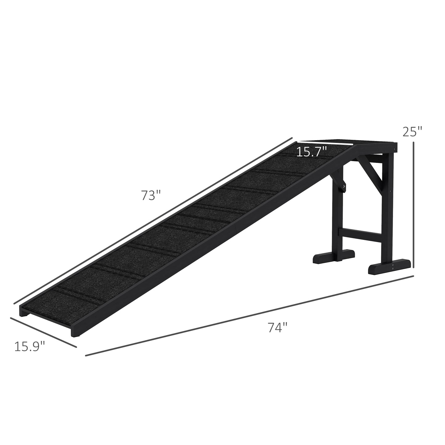 Dog Ramp with Non-Slip Carpet and Top Platform - 74 x 16 x 25 Inches, Black
