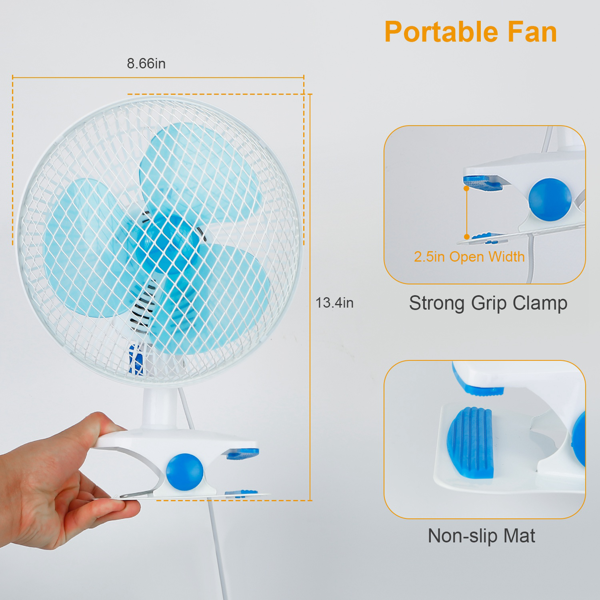 3-in-1 Clip-On Fan - Quiet Mini Desk Fan with Oscillation & 2 Speeds
