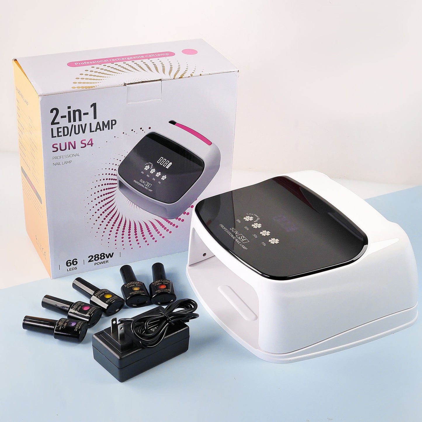 Professional Cordless UV LED Nail Lamp - 66-Bulb Rechargeable Dryer - Pink