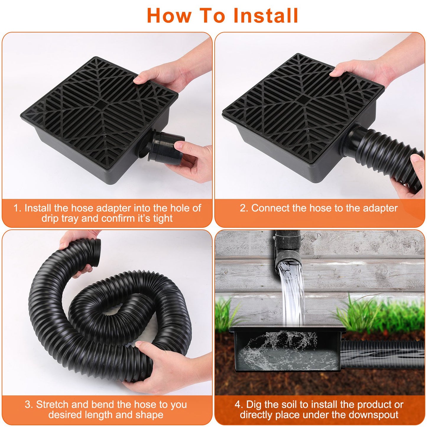 Gutter Downspout Extension Kit with Flexible Hose - House Foundation Protection, No Digging, 4.9ft Length, 2 Pieces