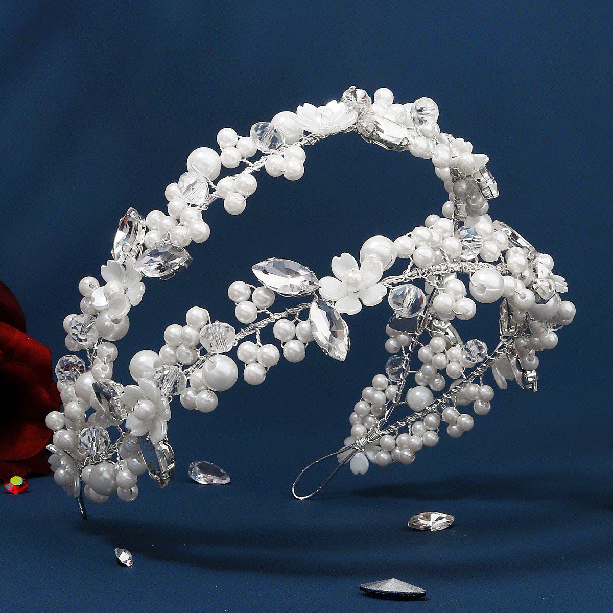 Silver Rhinestone Flower Headband - Wedding Hair Accessory