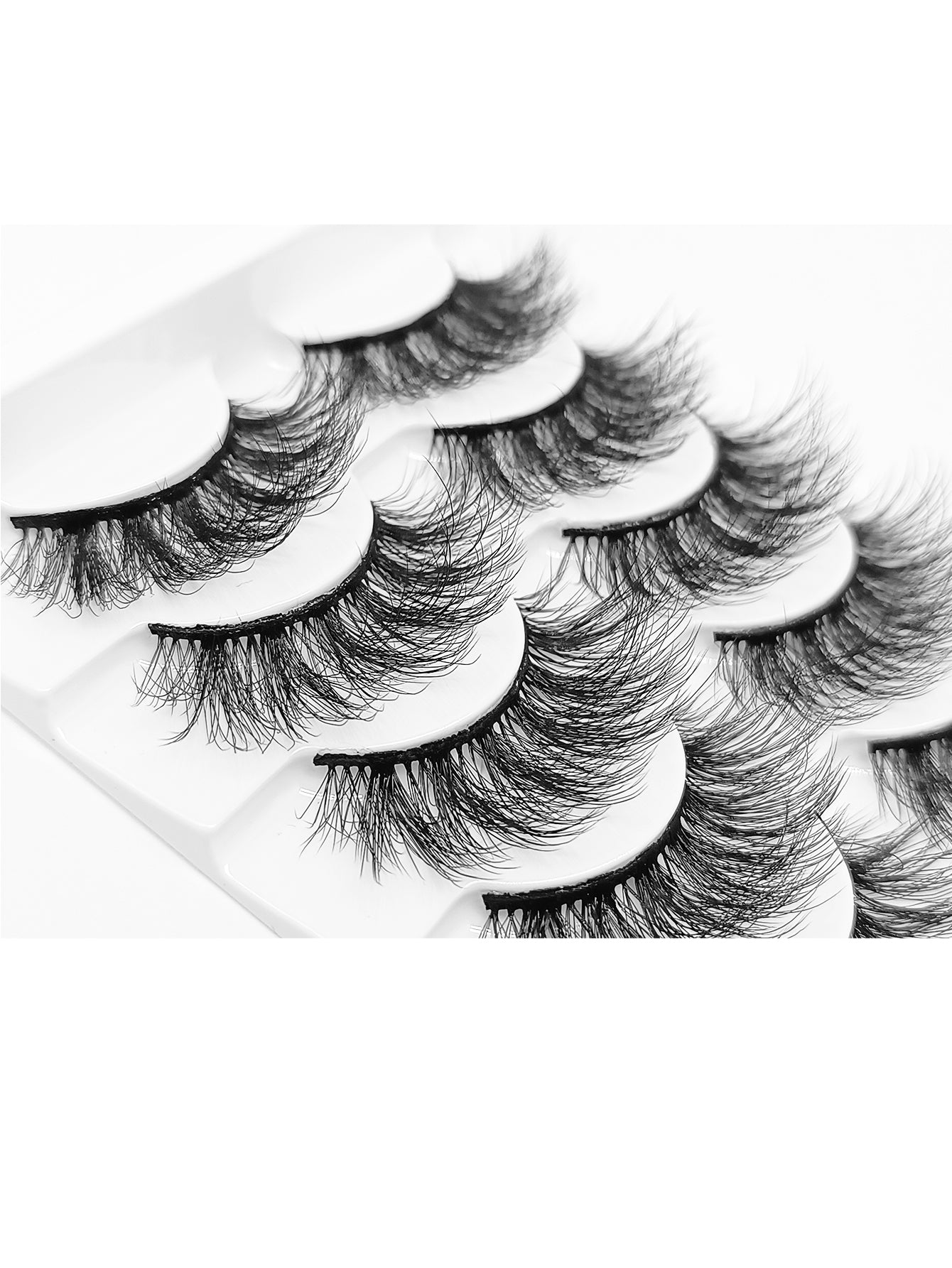 3D Faux Mink False Eyelashes - Voluminous Fluffy Cluster Style, 5 Pairs